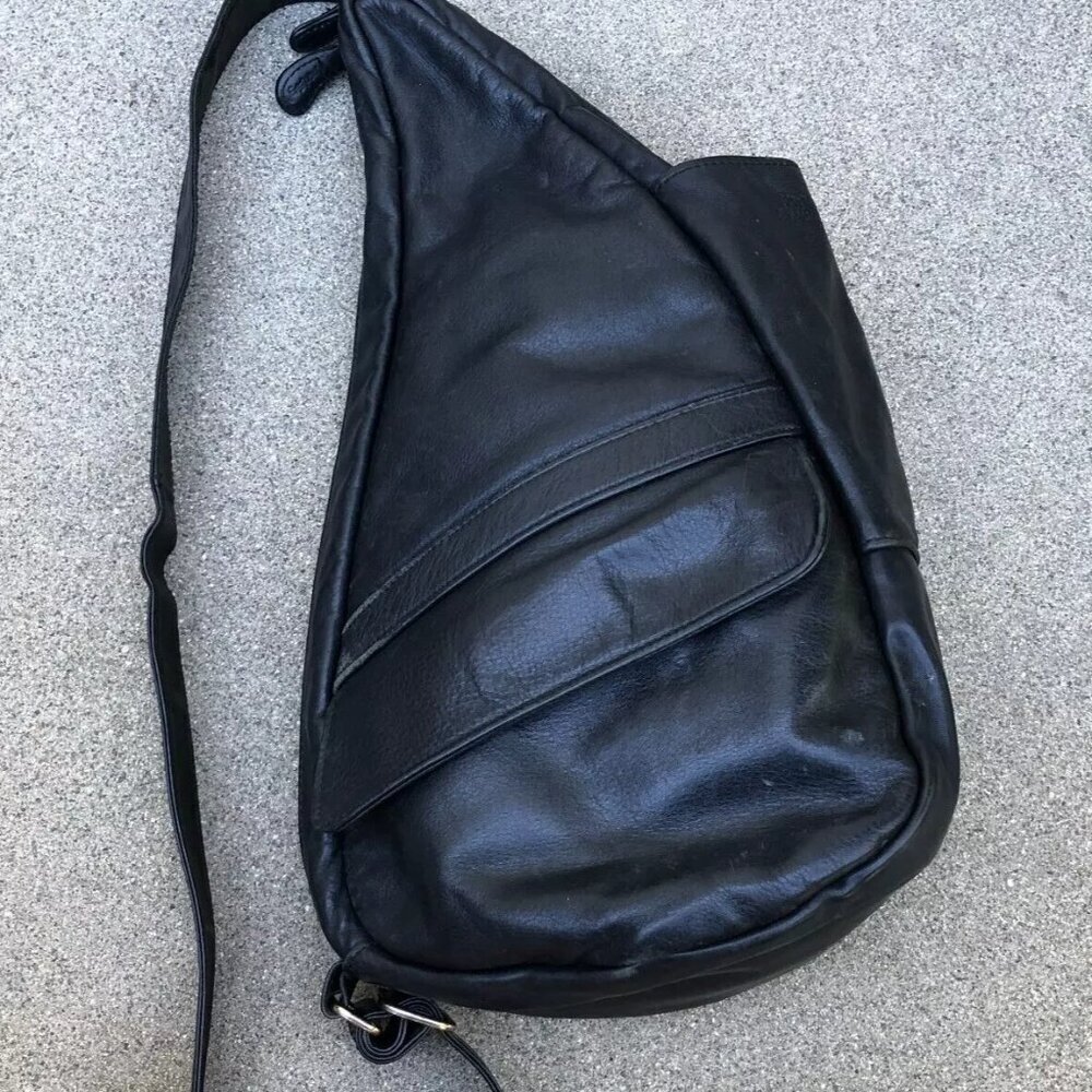 VTG AMERIBAG Healthy Sling Purse Shoulder Bag Black Leather Avocado Backpack​​
